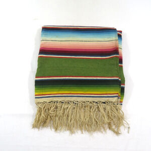 Serape Saltillo Mexican Multi Colored Fringe Wool Blanket 91x62 1/2 Vintage